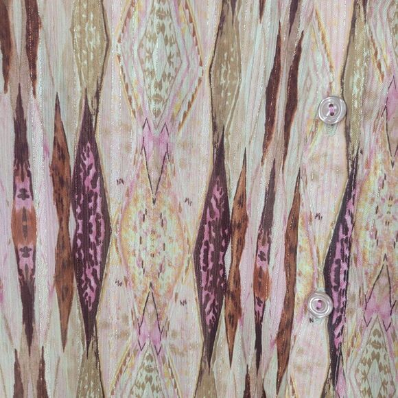 Vintage 70s Sheer Button Down Blouse XL Pink Metallic Geometric Striped Groovy - Picture 7 of 11